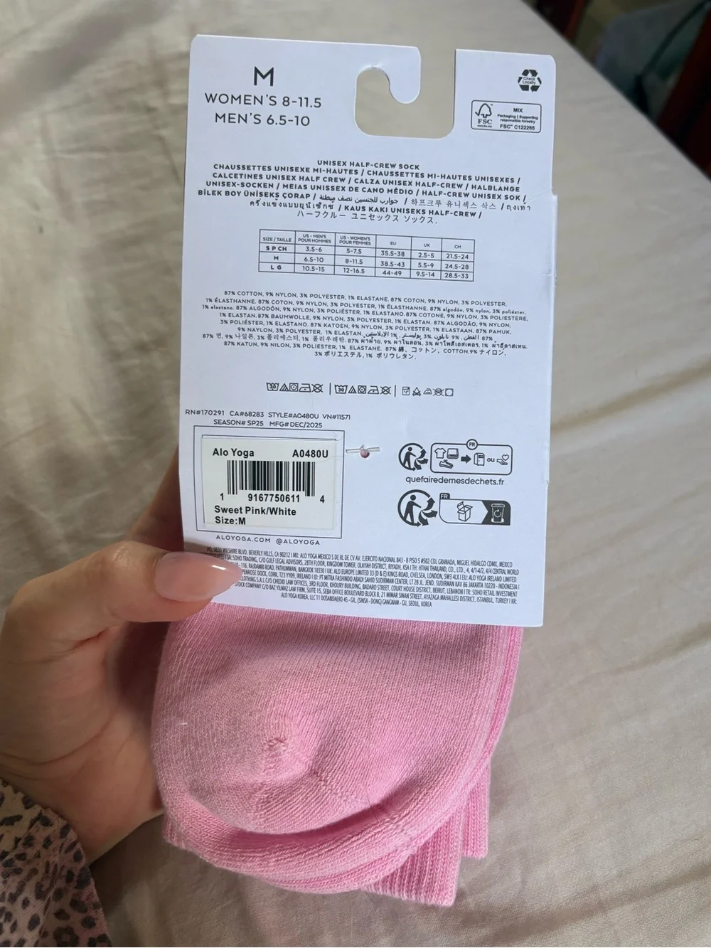 ALO Yoga Pink Unisex Half-Crew Socks with White Logo
